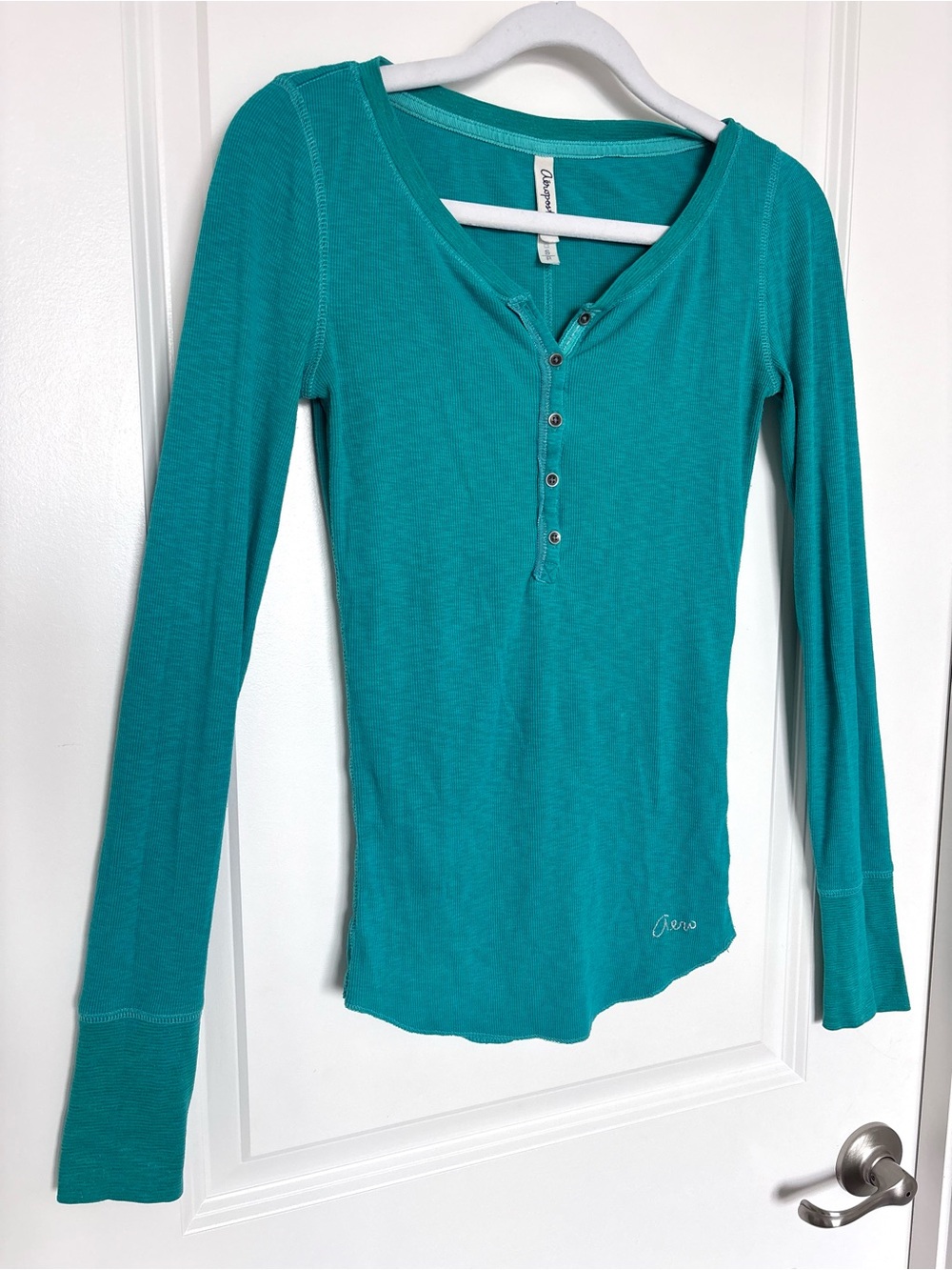 Aerie Ribbed Henley Long Sleeve Top Teal Y2K Bella Swan Acubi Women Small